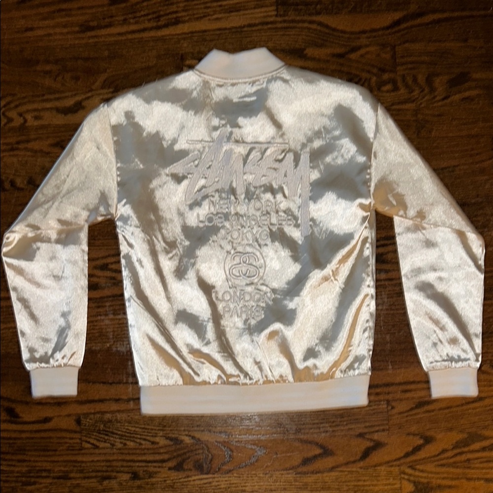 Stussy Cream Satin Jacket with Embroidery